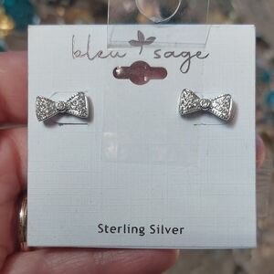 Sterling Silver Crystal Bow Earrings New BLEU & SAGE